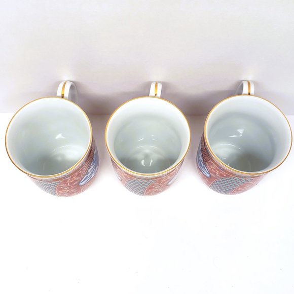 Imari Crest Otagiri Mugs Japan Gold Rim Red Blue Vintage Asian Lot Set x3 - Picture 6 of 12
